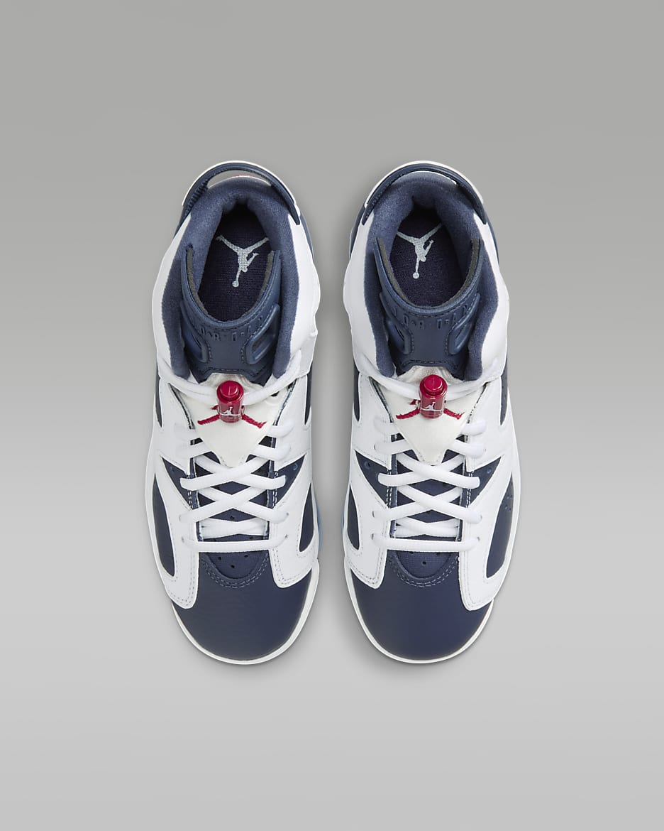 Air Jordan 6 Retro White and Midnight Navy Big Kids Shoes. Nike